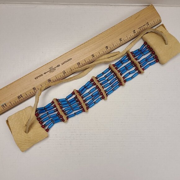 Set of 2 Leather and Bead Native American Choker Necklaces - Picture 12 of 15